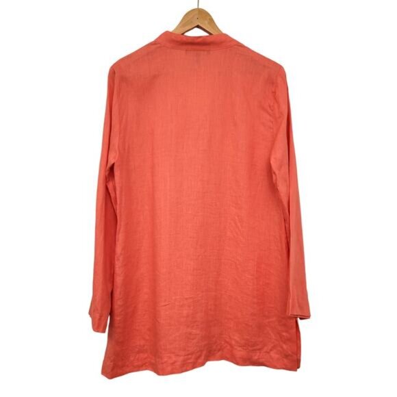 Saks Fifth Avenue Tunic Top Women's Large Coral 100% Linen Long Sleeve Popover - Picture 2 of 10